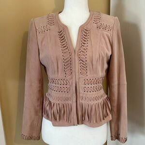 WHBM pink suede fringe jacket. Petite small.